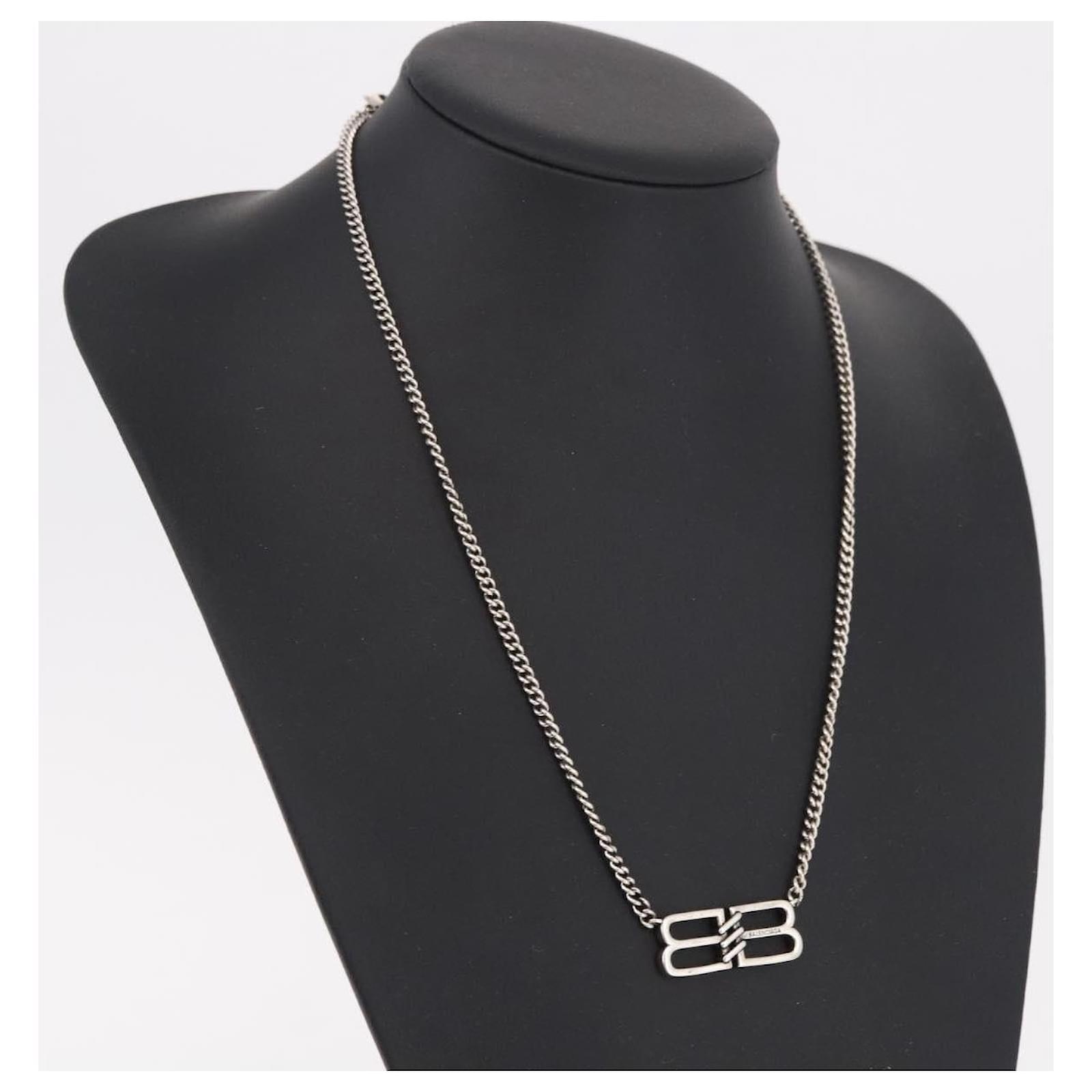 BALENCIAGA BB Icon Necklace metal Silver tone Auth 186316A ref