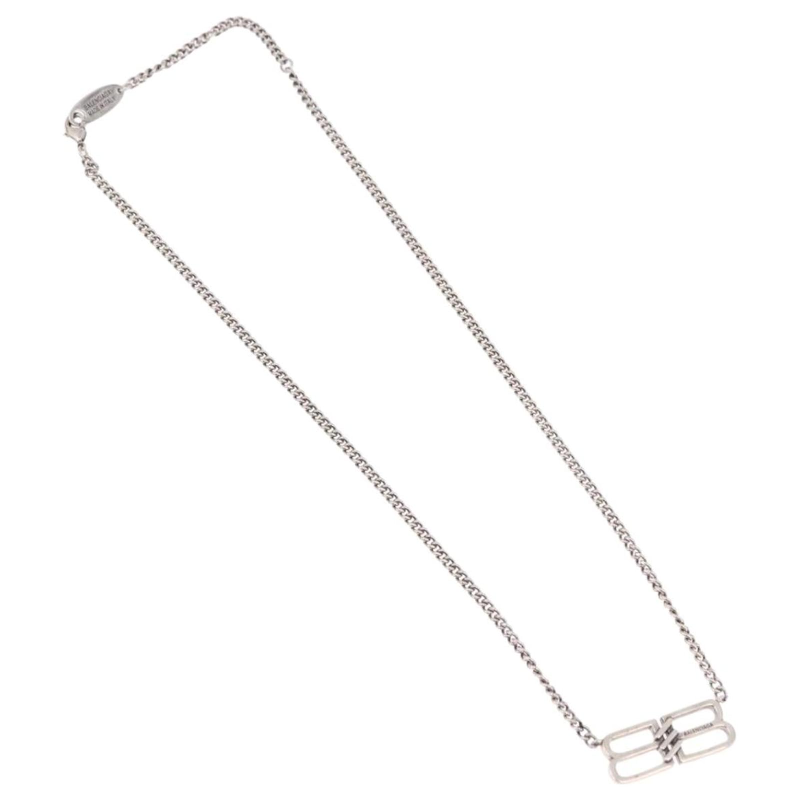 BALENCIAGA BB Icon Necklace metal Silver tone Auth 186316A ref