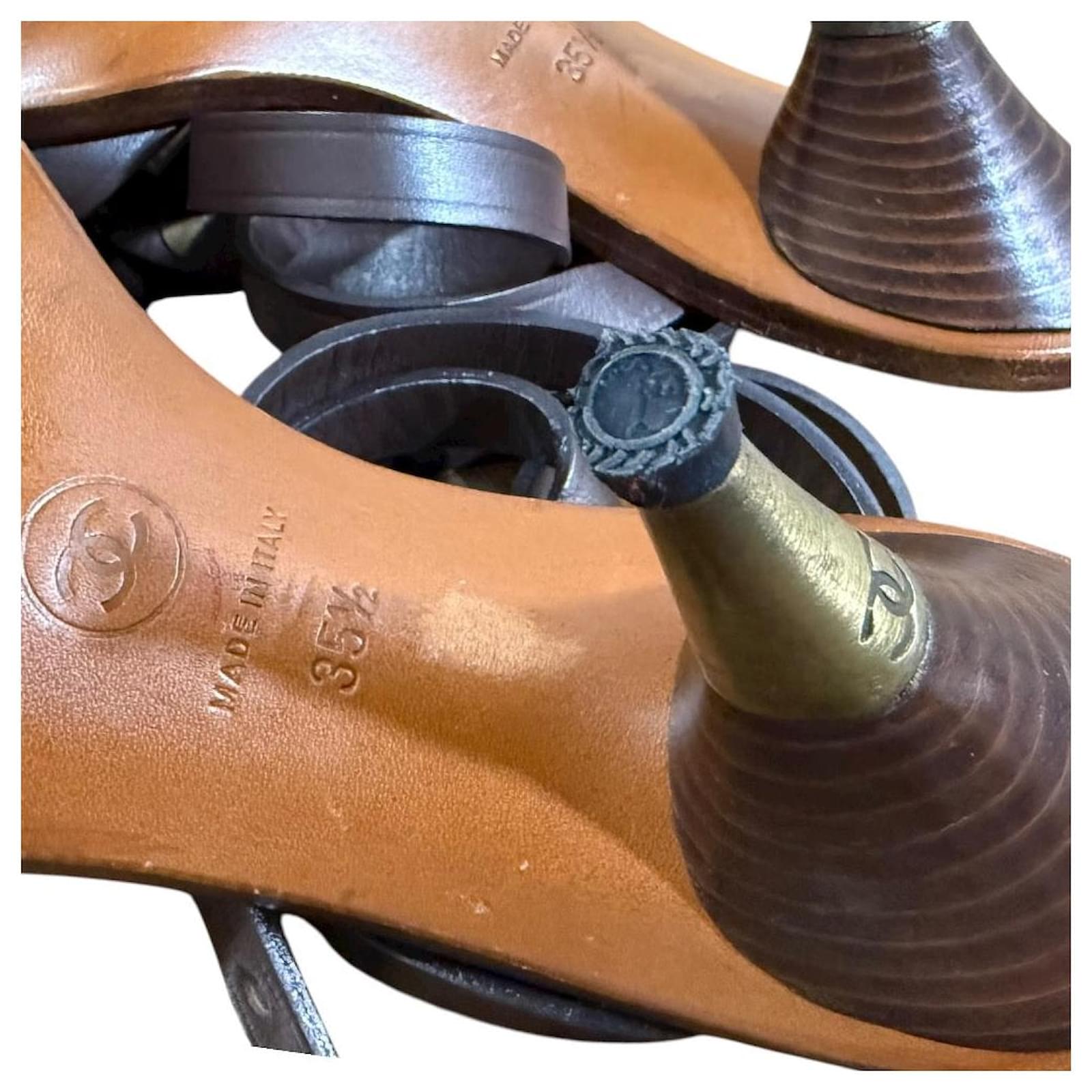 Chanel Coco Mark Leather Sandals Brown ref.3211439 - Joli Closet