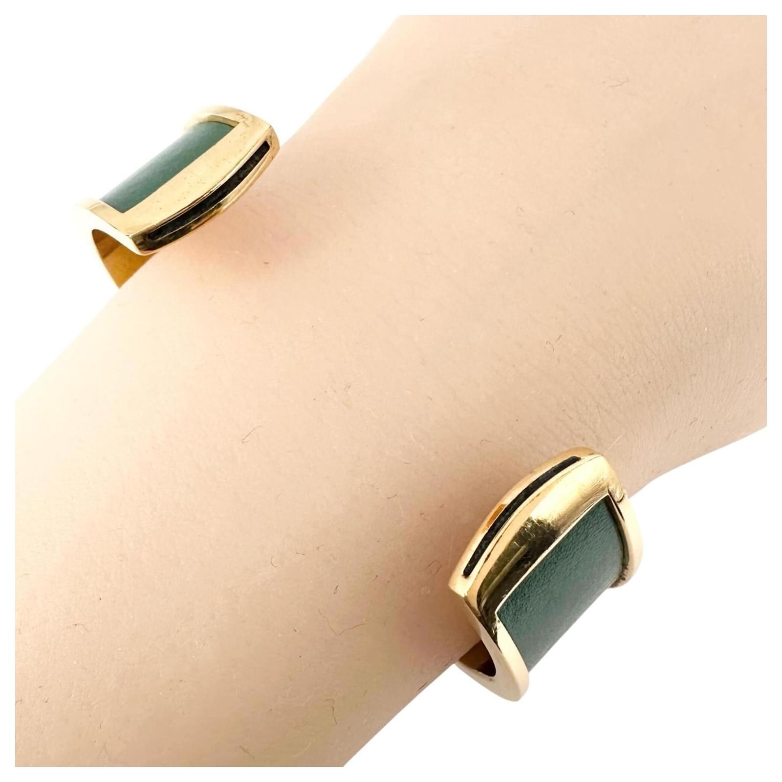 Hermès Hermes Kelly Bangle in Gold and Green Leather Golden Gold