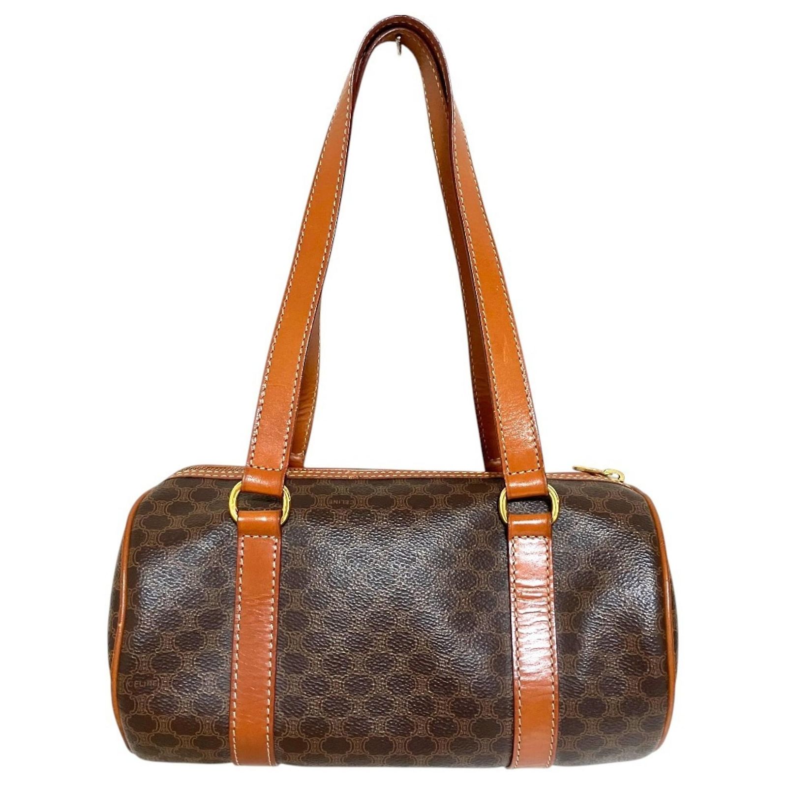 Céline Celine Old M94 Macadam Pattern Mini Boston Bag Brown ref 