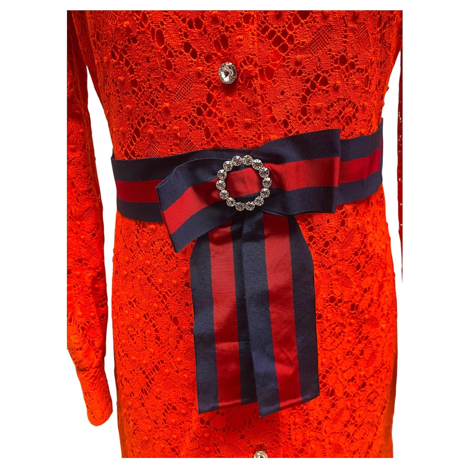 gucci cluny lace dress 2017 Gucci Cluny lace dress with Web waistband For Sale at 1stDibs