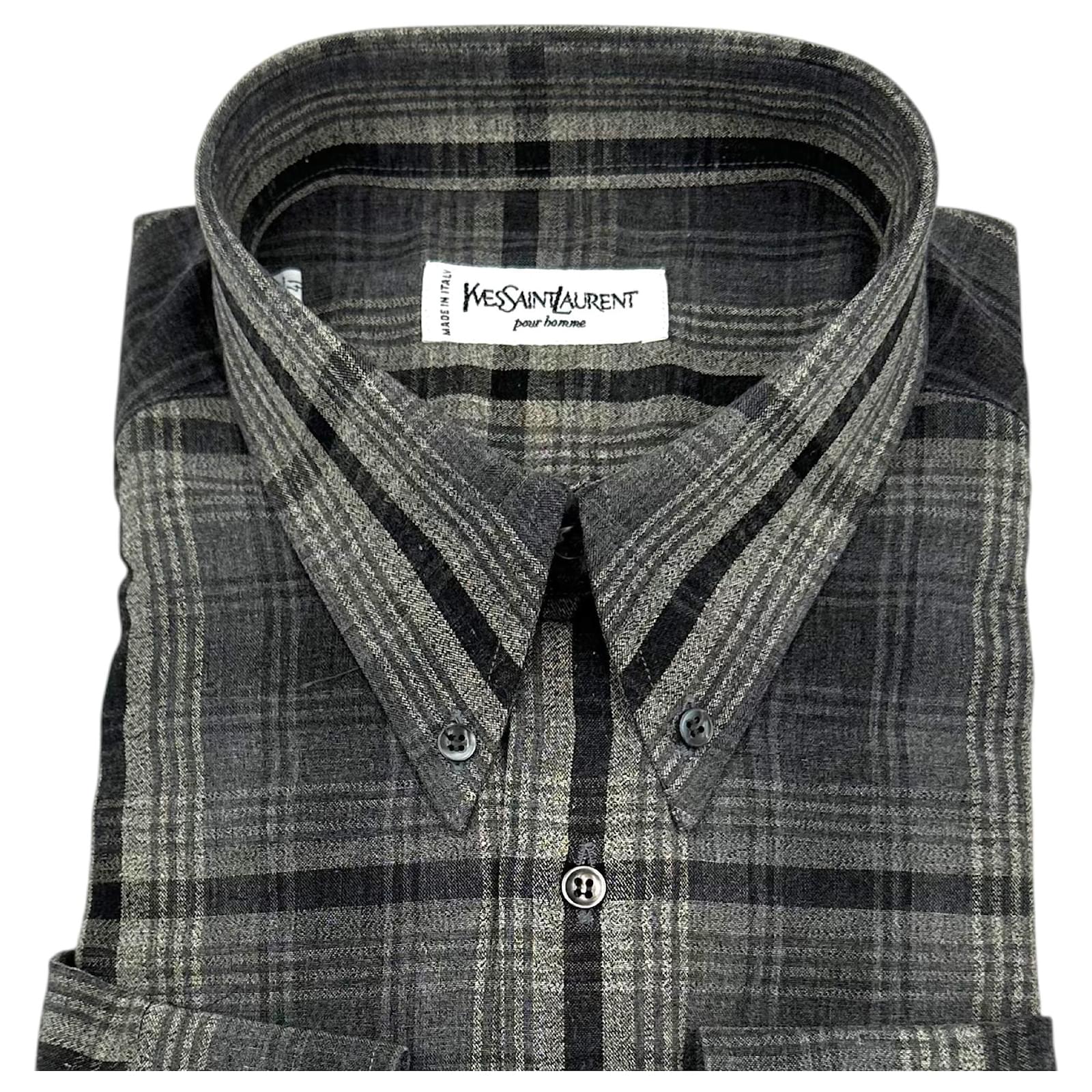 ysl dress shirt Yves Saint Laurent Mens 32-33 Blue Point Collar Pocket Neck 15.5 Concealed front button closure Pointed collar One Shirts for Men | Saint