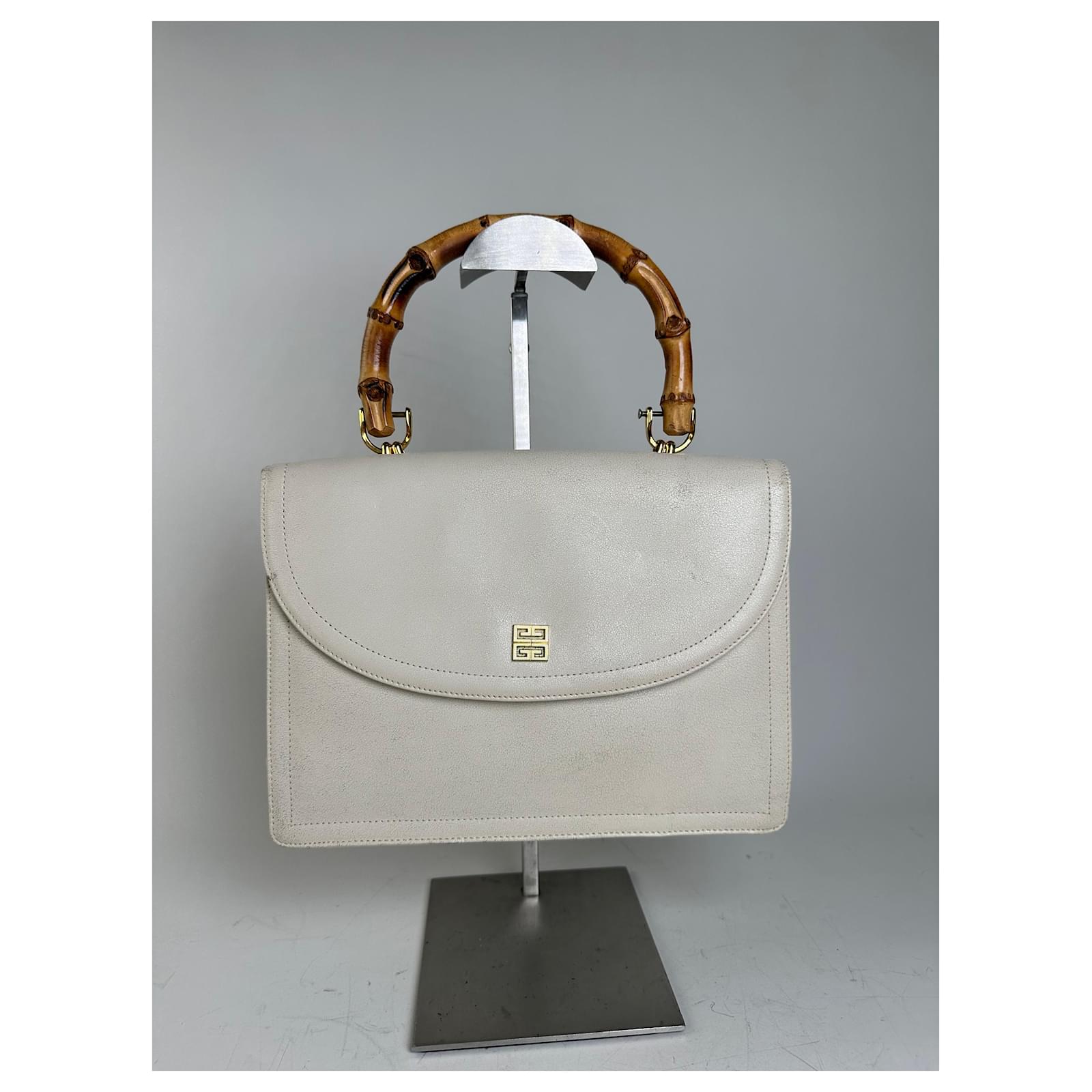 Vintage Givenchy Leather Handbag Cream Gold Clasp c. 1990s Beige