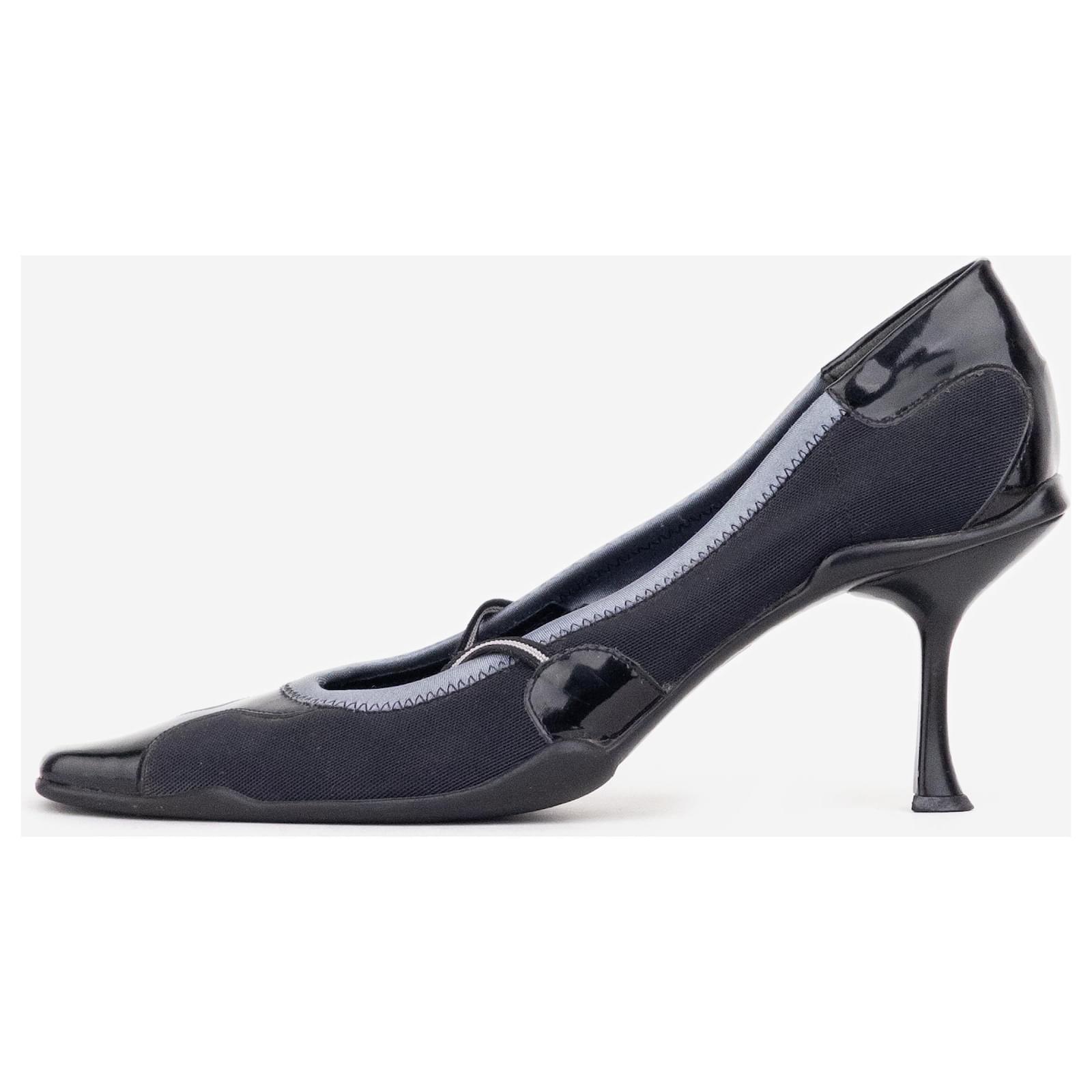 Prada SS00 Square-Toe Neoprene Mary-Jane Kitten Pump Heels Black