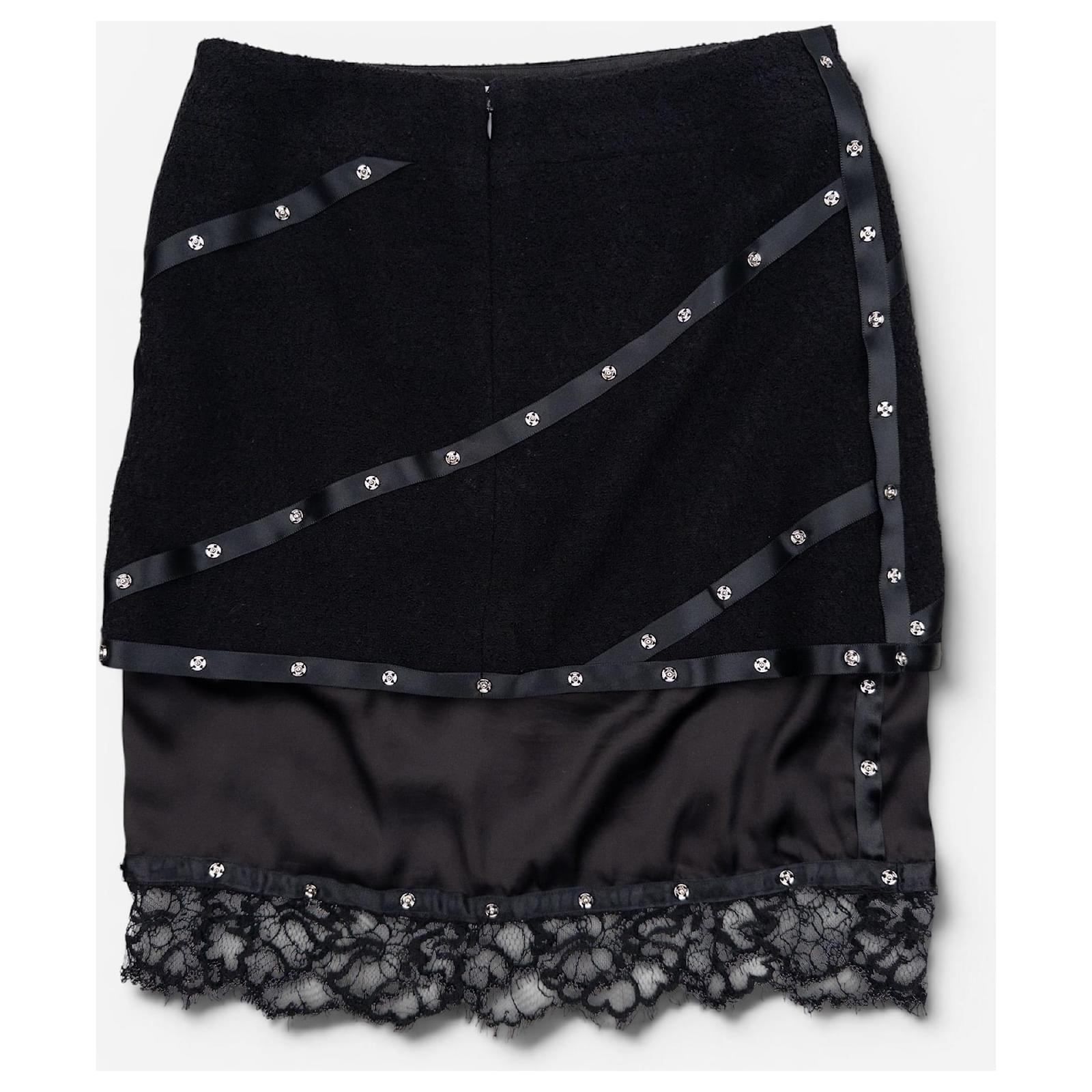Chanel by Karl Lagerfeld AW03 Studded Tweed Boucle Lace Midi Skirt