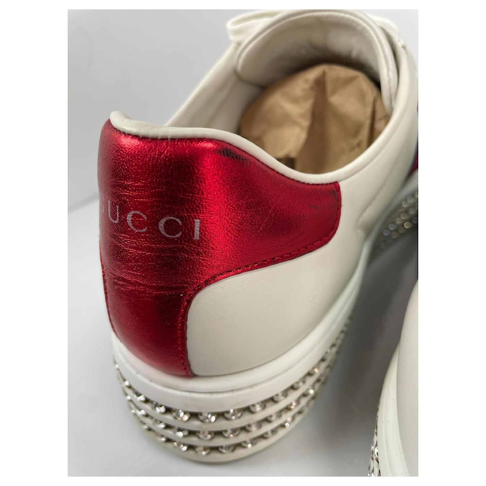 Gucci Ace Bee Crystal Platform Sneakers White Red Blue Gold