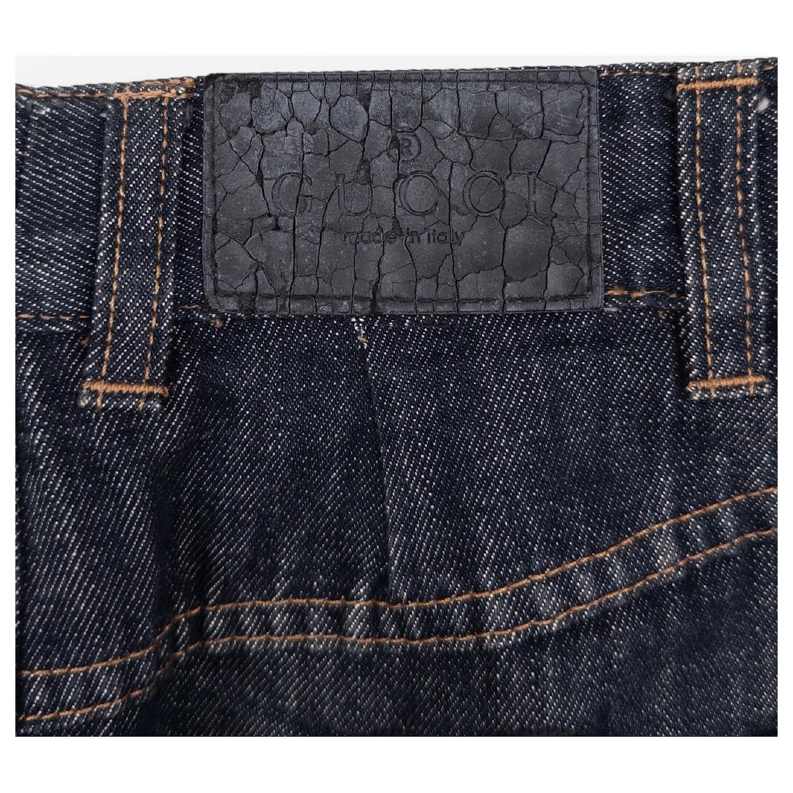 Gucci by Tom Ford SS02 Heart Cutout Denim Jeans Midi Skirt Blue