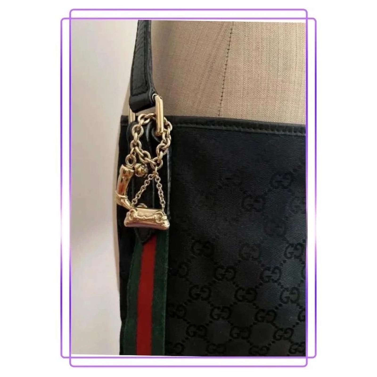 Gucci Jolicoeur GG Canvas Shoulder Bag Black Red Green Leather