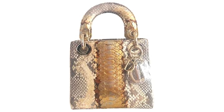 Dior Silver Python and Patent Leather Mini Lady Dior Tote Dior  TLC