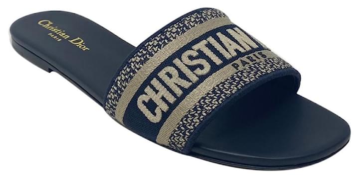 Dway Slide Blue Toile de Jouy Embroidered Cotton | DIOR