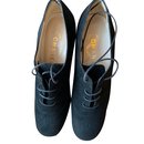 Black suede, lace-up oxfords - Chanel