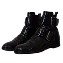 Black Double-buckle Motorcycle Patent Calf Leather Ankle Boots - Pierre Hardy