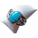 cuff bracelet, pewter silver finish + turquoise cabochon - Autre Marque