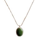 Colgante ovalado / broche en plata con cabujón de piedra jade - inconnue