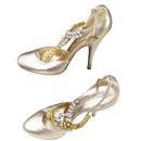 goldene Leder-Roberto Cavalli-Heels mit kristallverzierten Akzenten in Schlange