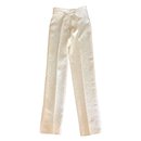 Pantalon blanc cassé en soie brochée vintage T.34-36 - Autre Marque