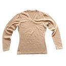 Suéter beige con cuello en V - 100% de lana extra suave - Autre Marque