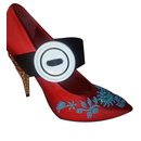 Zapatos de la marca PRADA "Raso Ricamo" color Fuoco-Turchese - Prada