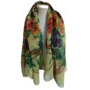 Large silk scarf green printed flowers "Christian Dior"