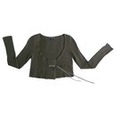Short jacket or short vest taupe-khaki pure soft wool Crea Concept - Autre Marque