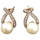Pair of vintage earrings with fancy pearl and rhinestones - Autre Marque