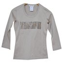 Céline - Langärmliges Strass-verziertes graues Jersey-Top T-Shirt Größe S KLEIN