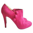 Christian Louboutin Pink Fushcia C'est Moi Suede Leather Platform Ankle Boots