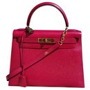 Kelly Sellier Hermes Red Gold Hdw Handbag - Hermès