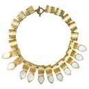 Ikuo Ichimori Gold metal plastron necklace and opal glass drops - Autre Marque