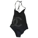 CHANEL Coco Beach Preto CC Logo One-Piece Tamanho Swimsuit 34 - Chanel