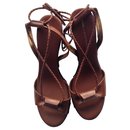 Tan Wedge Leather Sandals - Diane Von Furstenberg