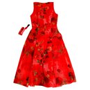 Zapa dress, red with floral pattern