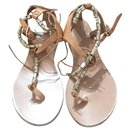 Ancient greek sandals gold beaded wedge sandals - Ancient Greek Sandals