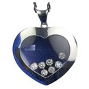 Chopard 18kt White Gold Happy Diamonds 7 Diamond Floating Heart Necklace 31"