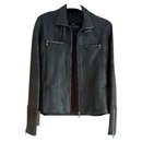 Genuine leather jacket in green and black - Autre Marque
