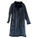 Manteau noir femme en cuir et fourrure synthétique - Autre Marque