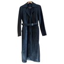 abrigo de cuero negro con cinturón de mujer - Autre Marque