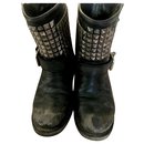 TENNESSE Nickel Studded Black Leather Biker Boots - Ash