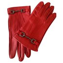 GUCCI  gloves  red leather gloves with silver - Gucci