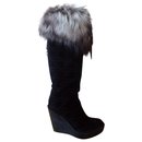 DIOR Suede Fox Fur Wedge Tall Boots - Christian Dior
