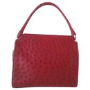 PRADA Red Ostrich Lather Handbag - Prada