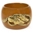 Roberto Cavalli Caramel Brown Resin bangle Bracelet gold harware horses charm