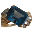Yellow gold ring , topaz and diamonds - Autre Marque
