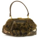 DESMO Genuine Fur with Bronze Metallic Lizard embossed leather Handbag Bag Purse - Autre Marque