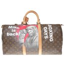 Louis Vuitton Keepall Travel Bag 50 shoulder strap in custom monogram canvas "Mike Tyson Vs Mickey" numbered #64 by PatBo