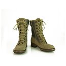 CHANEL Women's Khaki Suede & Grey wool Lambskin Ankle Lace up Boots Booties 38,5 - Chanel