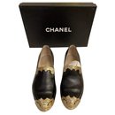 Chanel Dallas Mocasines De Cuero Zapatos Sz 37