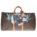 Beautiful Louis Vuitton Keepall travel bag 60 in customized monogram canvas "F ***" and numbered 66