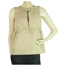 Valentino Red Beige Bows Front Jacquard Floral Sleeveless Blouse Top sz 40 - Red Valentino